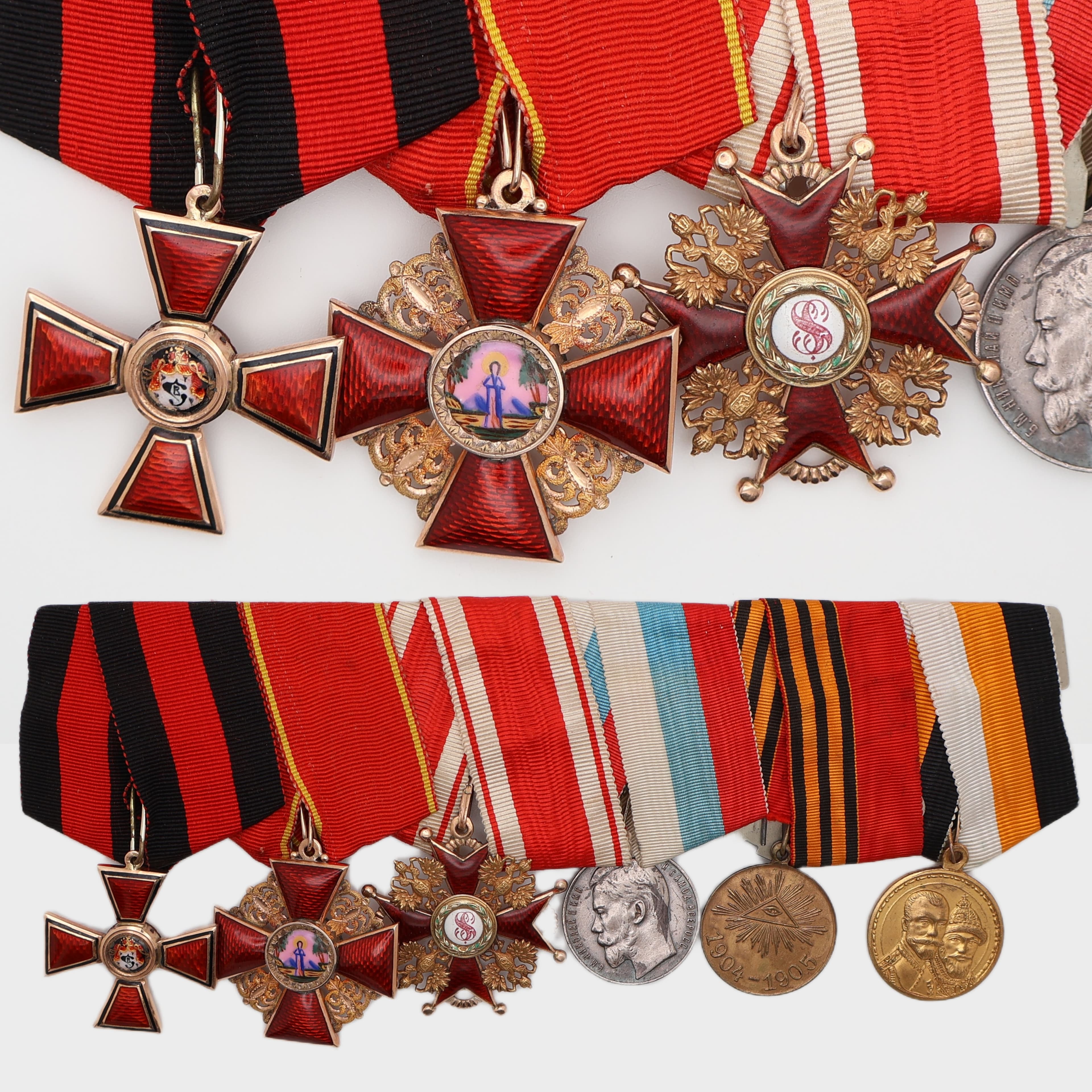 Imperial Russian Six-Medal Bar w/ Rare "Fat" St. Anne (42mm)